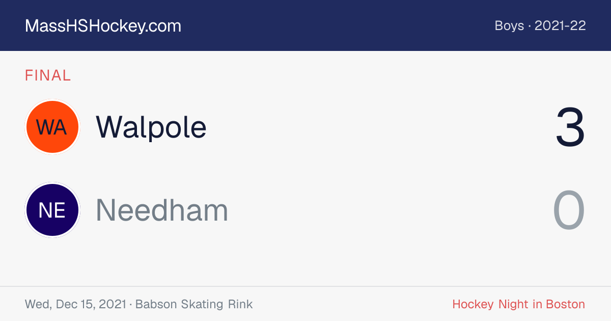 Walpole at Needham score card