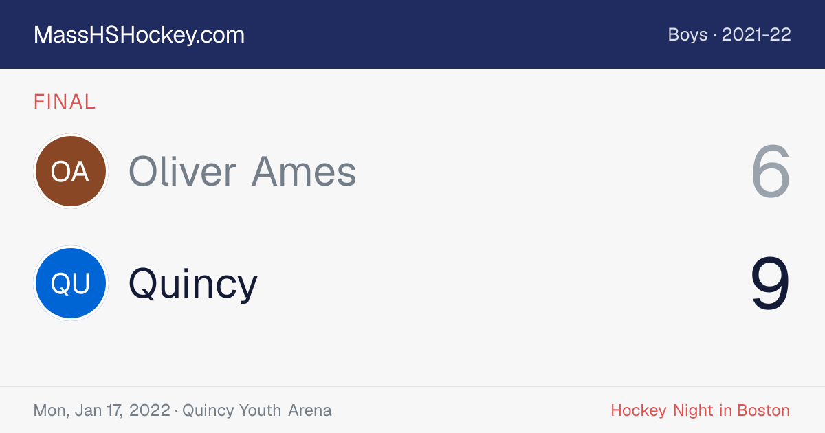 Oliver Ames at Quincy score card