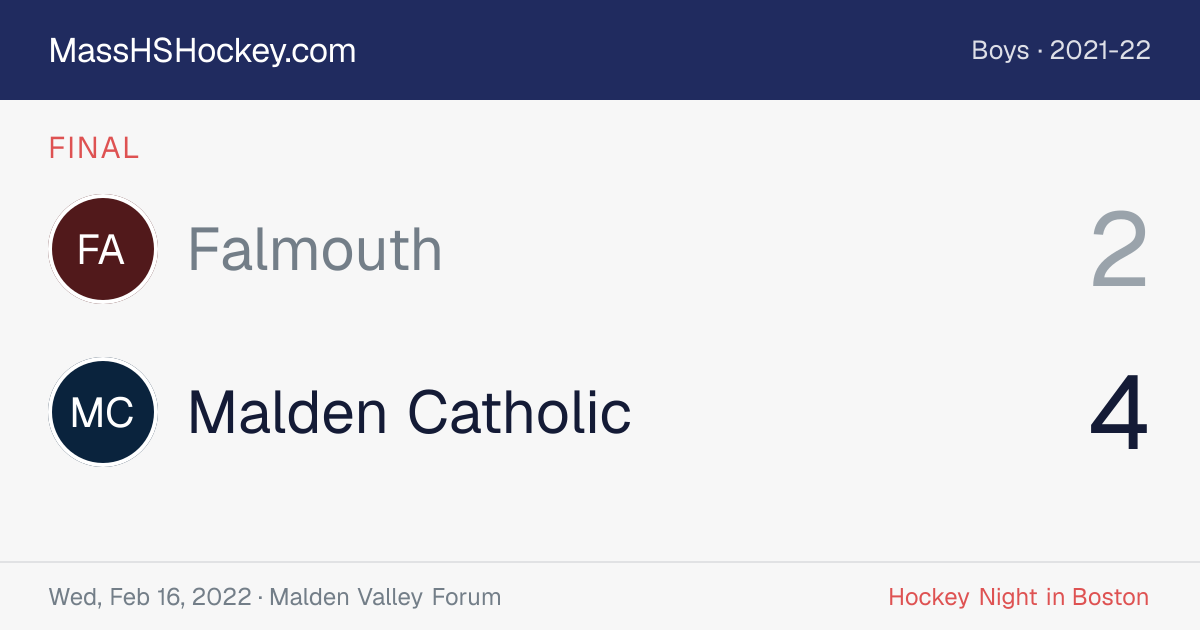 Falmouth at Malden Catholic score card