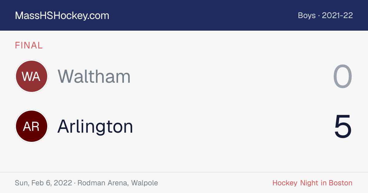 Waltham at Arlington score card
