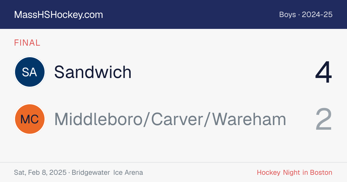 Sandwich at Middleboro/Carver/Wareham score card