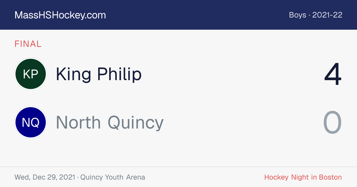 King Philip at North Quincy score card