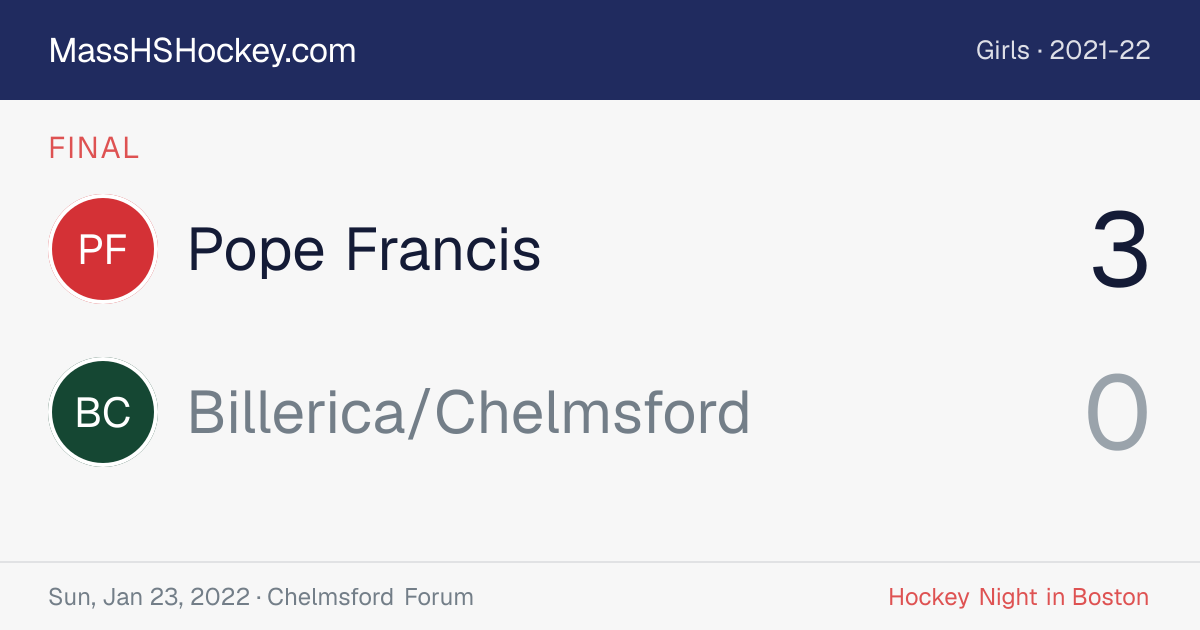 Pope Francis at Billerica/Chelmsford score card