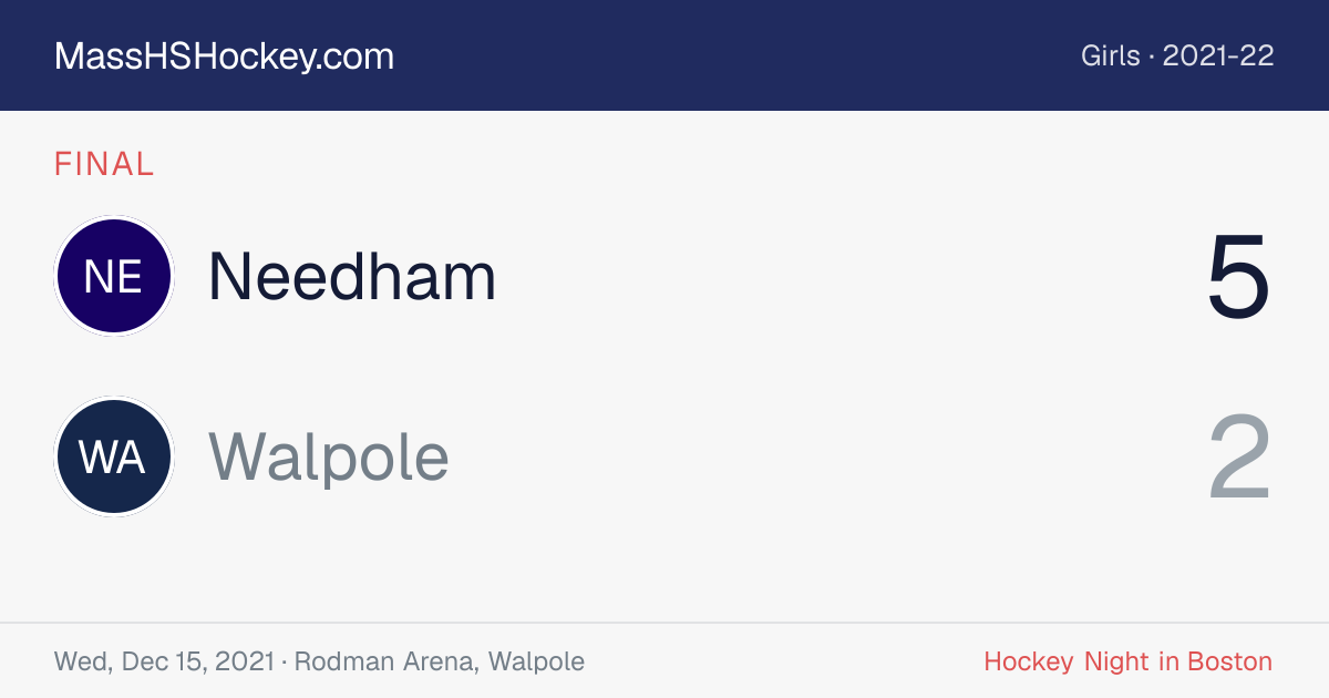 Needham at Walpole score card