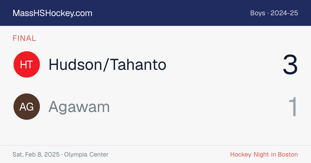 Hudson/Tahanto at Agawam score card