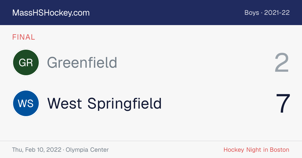Greenfield at West Springfield score card