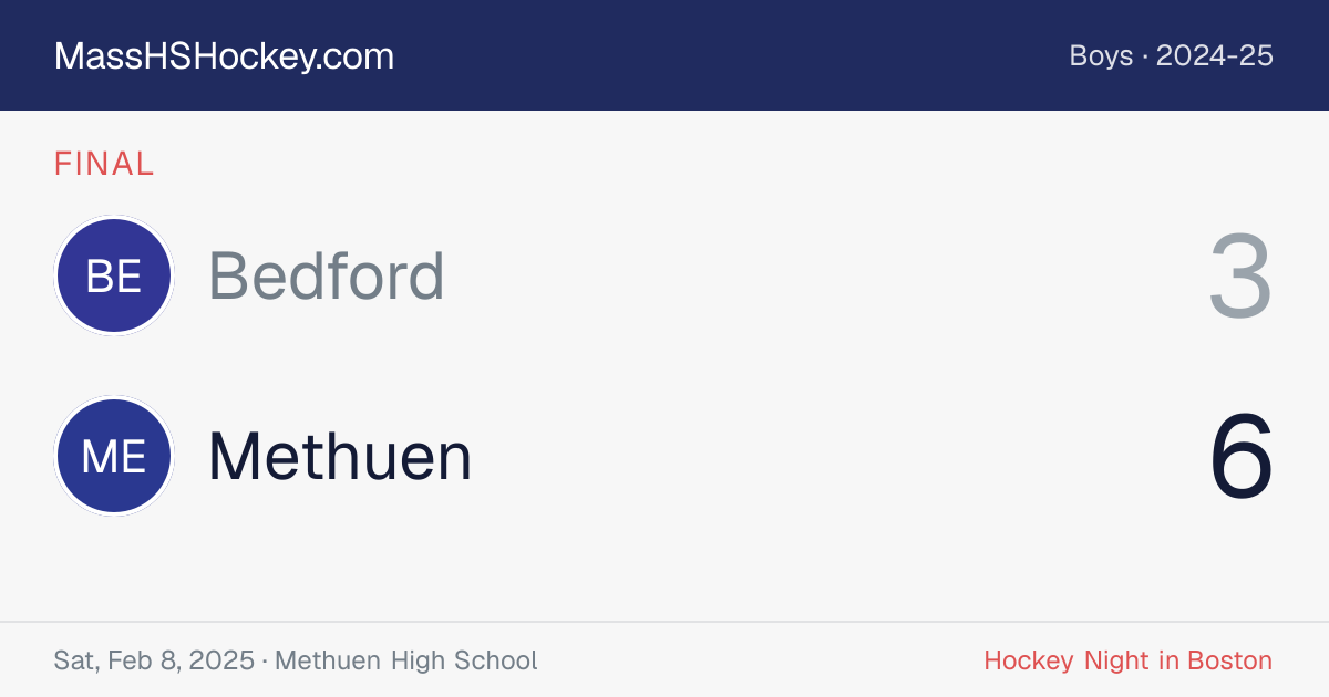 Bedford at Methuen score card