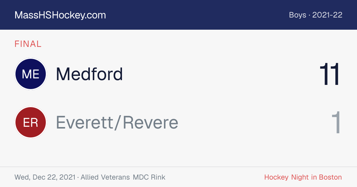 Medford at Everett/Revere score card