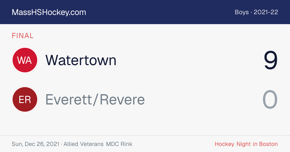 Watertown at Everett/Revere score card