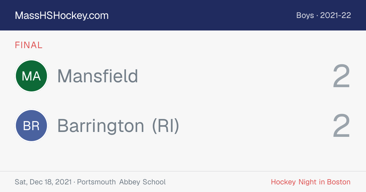 Mansfield at Barrington (RI) score card