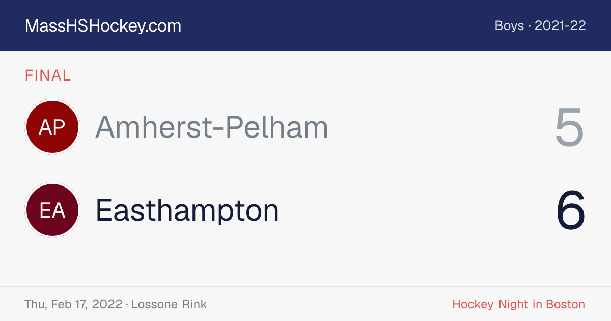 Amherst-Pelham at Easthampton score card