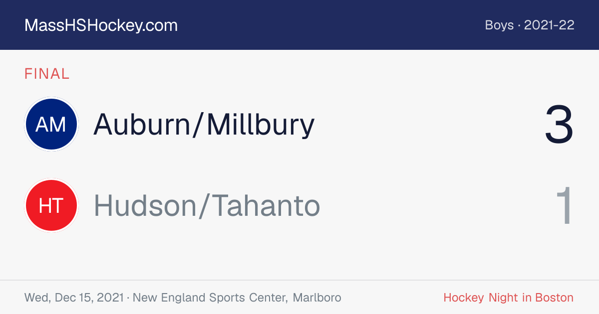 Auburn/Millbury at Hudson/Tahanto score card