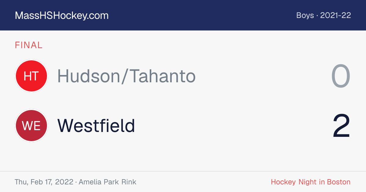 Hudson/Tahanto at Westfield score card
