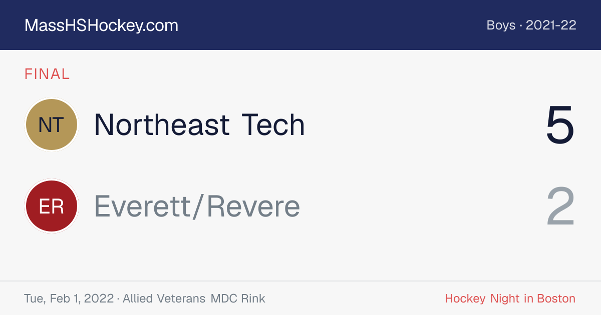 Northeast Tech at Everett/Revere score card