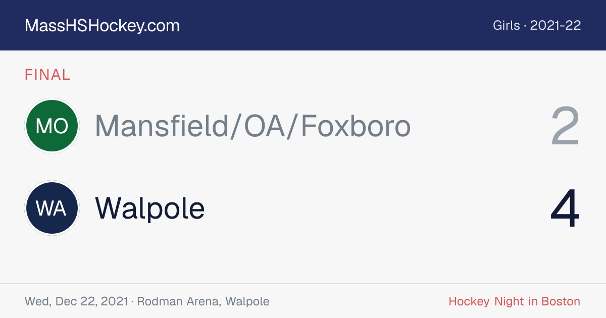 Mansfield/OA/Foxboro at Walpole score card