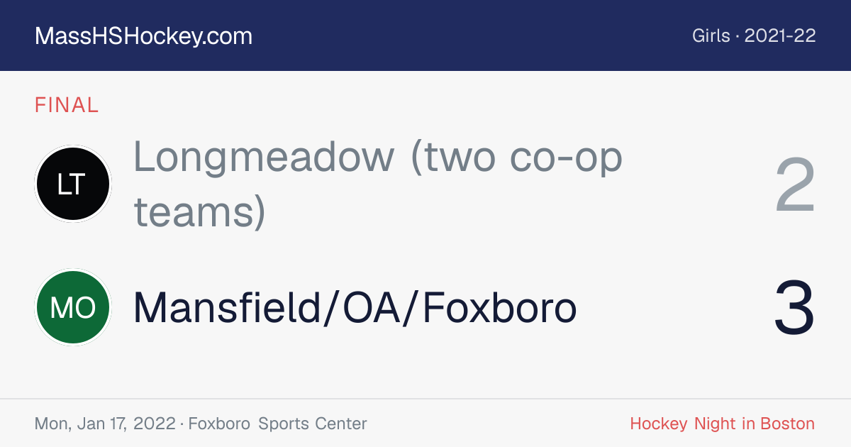 Longmeadow (two co-op teams) at Mansfield/OA/Foxboro score card