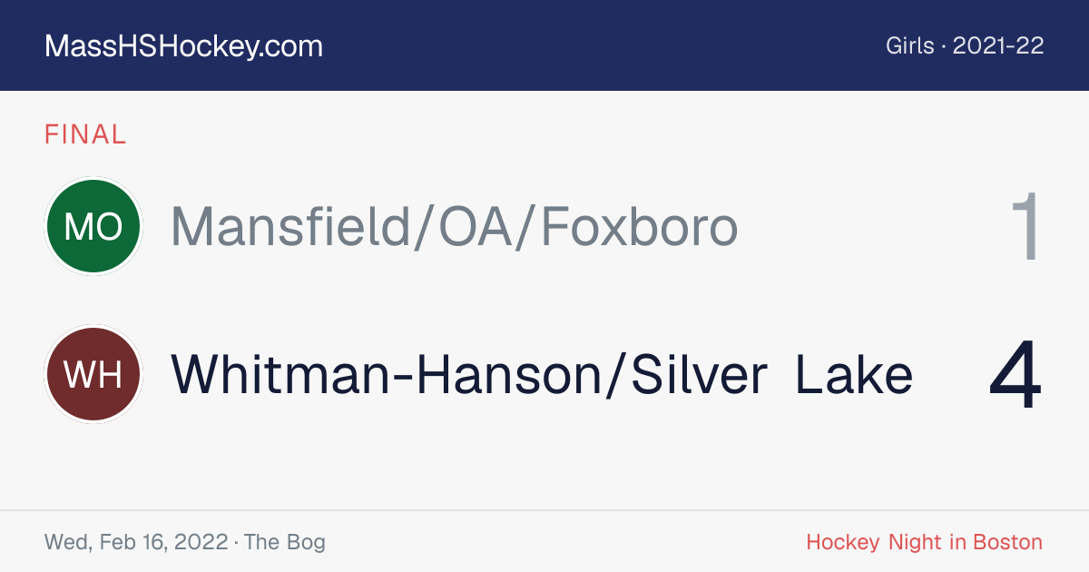 Mansfield/OA/Foxboro at Whitman-Hanson/Silver Lake score card