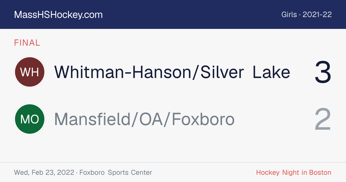Whitman-Hanson/Silver Lake at Mansfield/OA/Foxboro score card