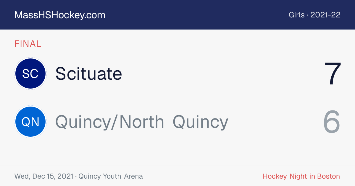 Scituate at Quincy/North Quincy score card