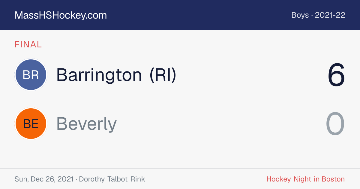 Barrington (RI) at Beverly score card