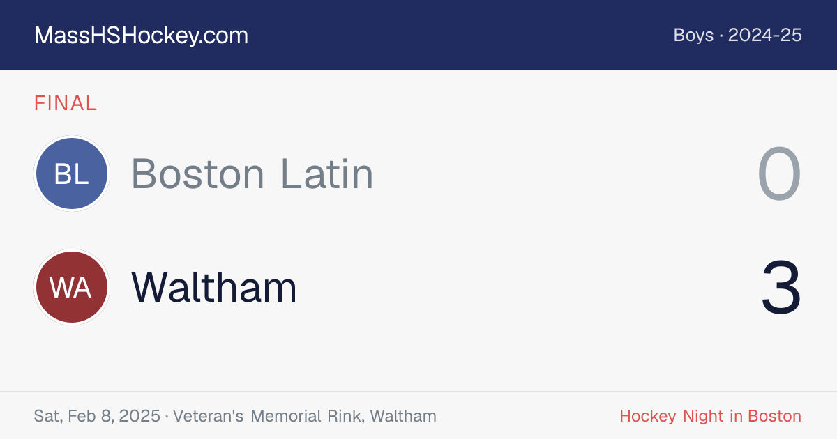 Boston Latin at Waltham score card
