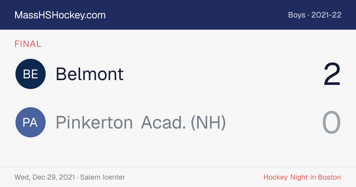 Belmont at Pinkerton Acad. (NH) score card