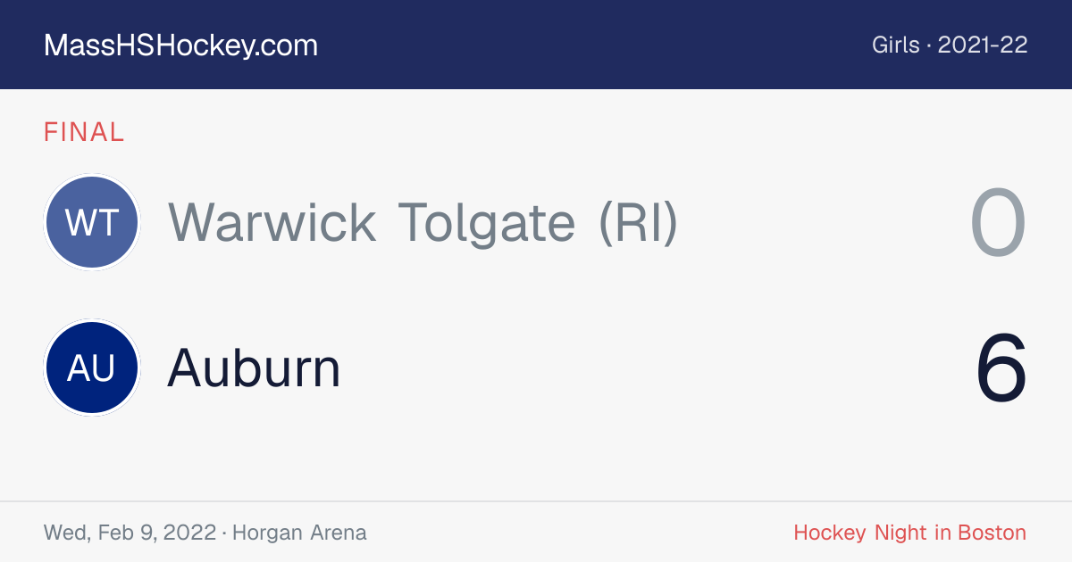 Warwick Tolgate (RI) at Auburn score card