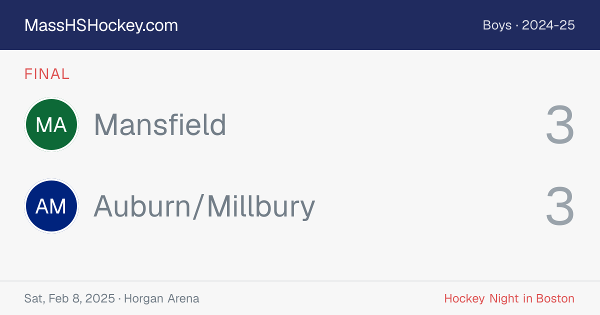 Mansfield at Auburn/Millbury score card