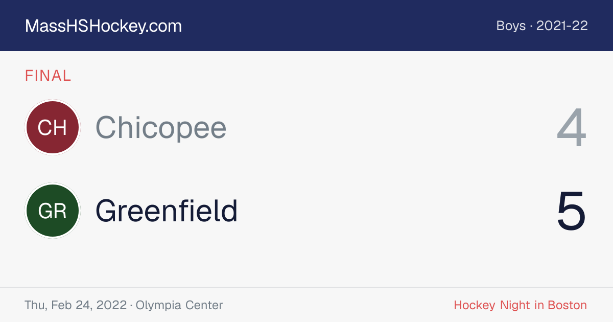 Chicopee at Greenfield score card