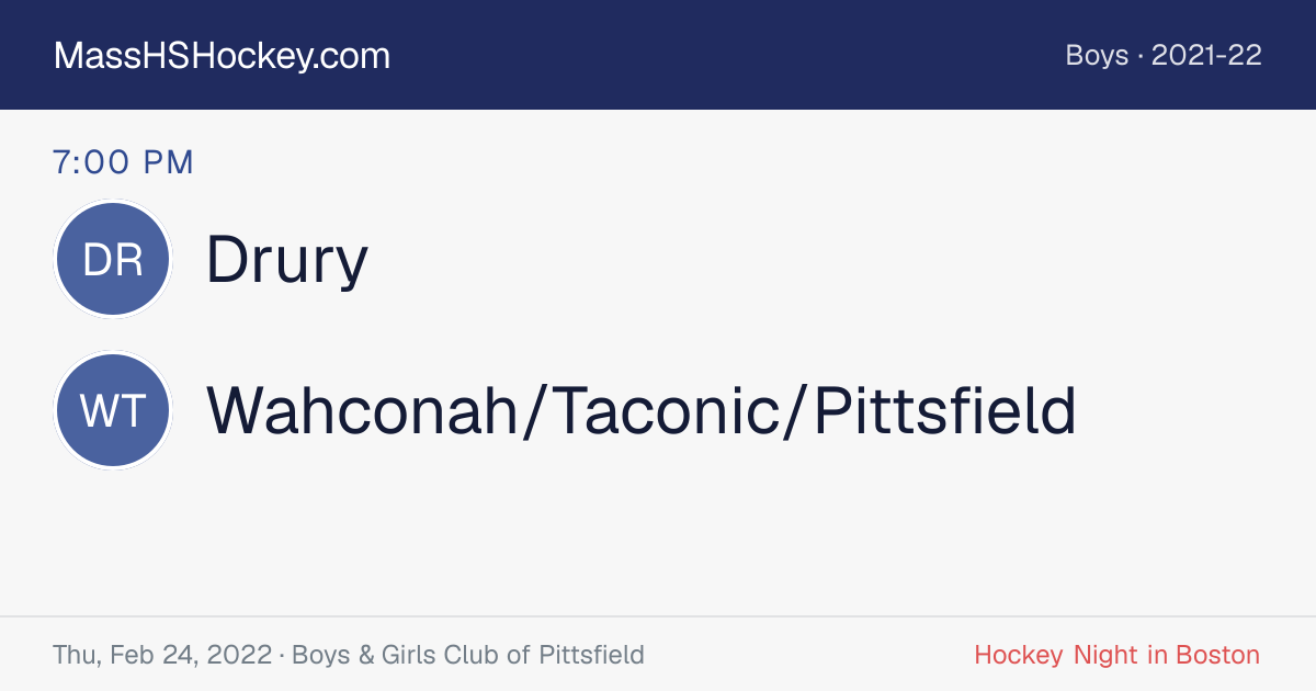 Drury at Wahconah/Taconic/Pittsfield score card
