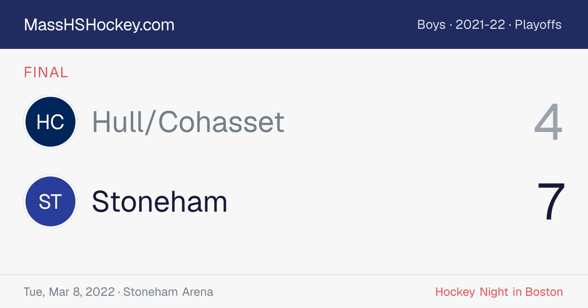 Hull/Cohasset at Stoneham score card