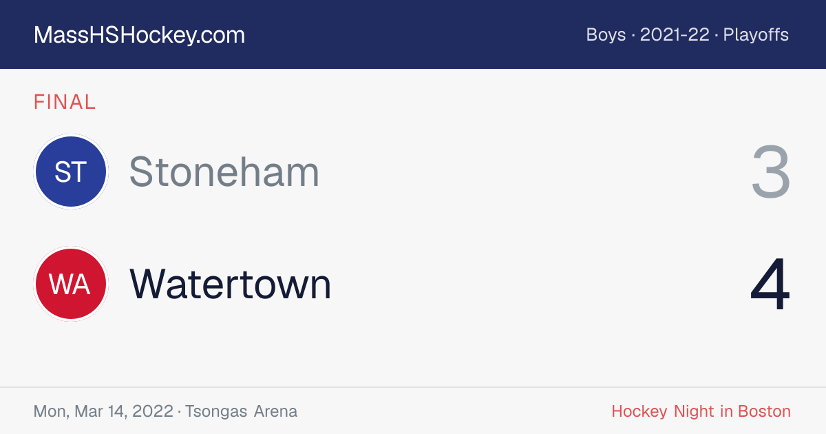 Stoneham at Watertown score card