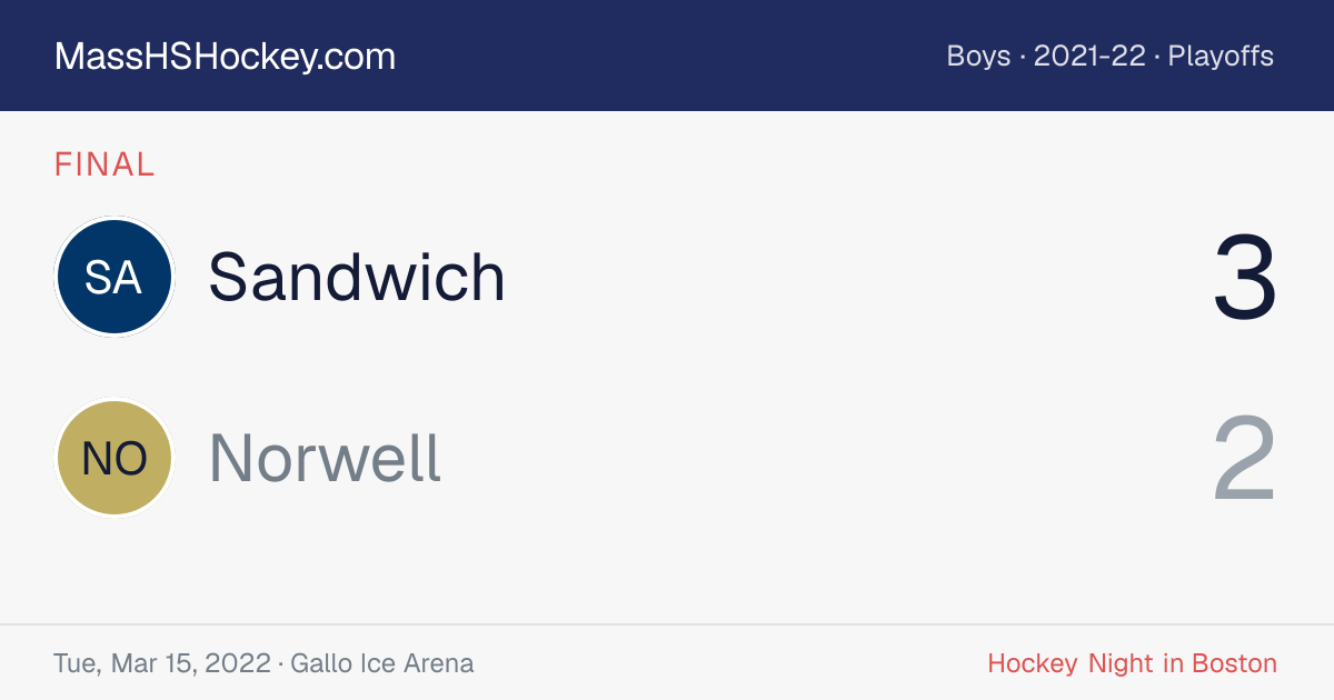 Sandwich at Norwell score card