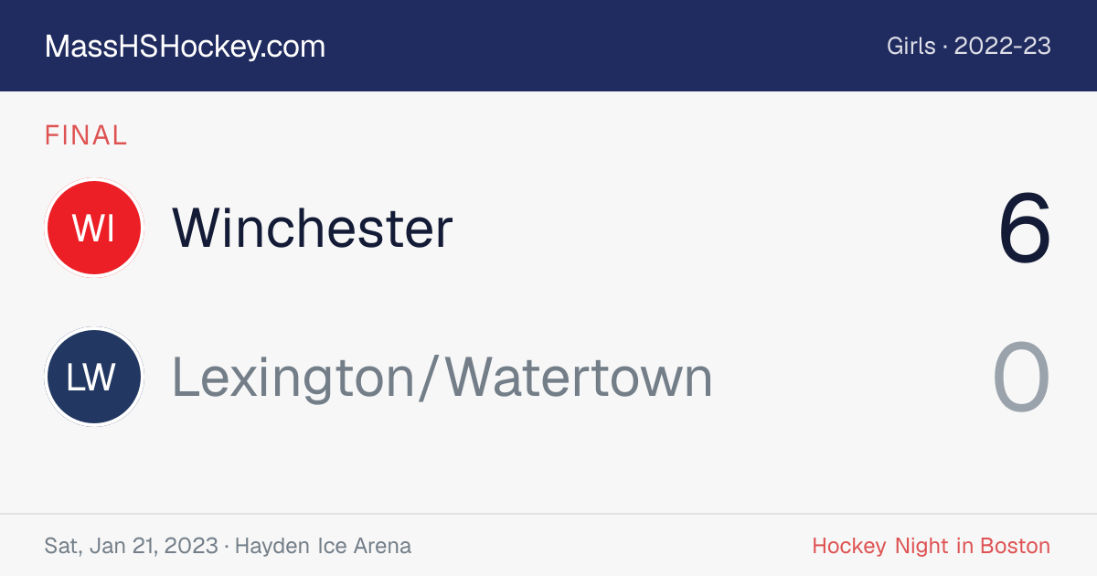 Winchester at Lexington/Watertown score card