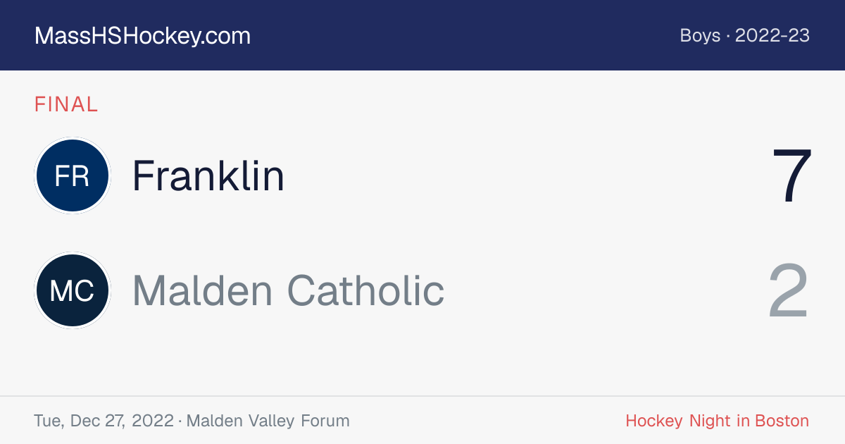 Franklin at Malden Catholic score card