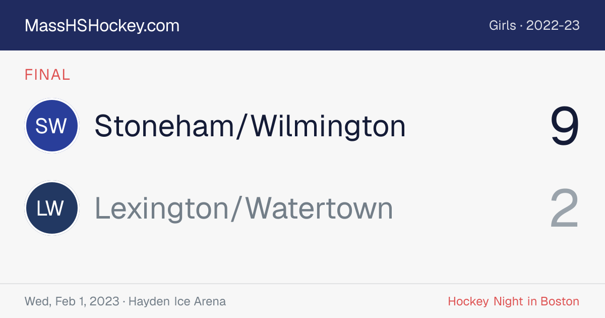 Stoneham/Wilmington at Lexington/Watertown score card