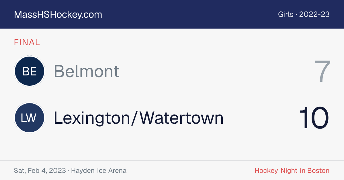Belmont at Lexington/Watertown score card