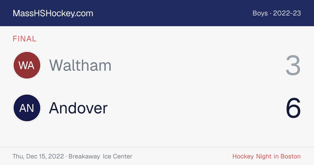 Waltham at Andover score card