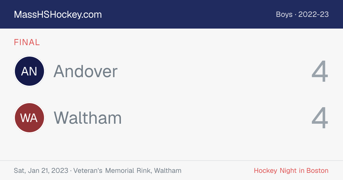 Andover at Waltham score card