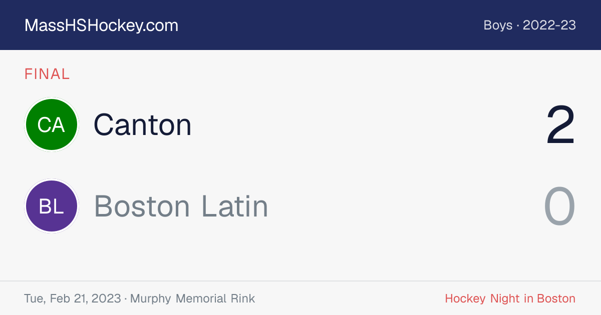 Canton at Boston Latin score card
