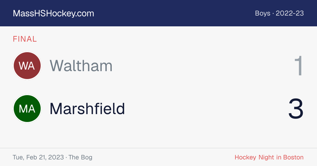 Waltham at Marshfield score card