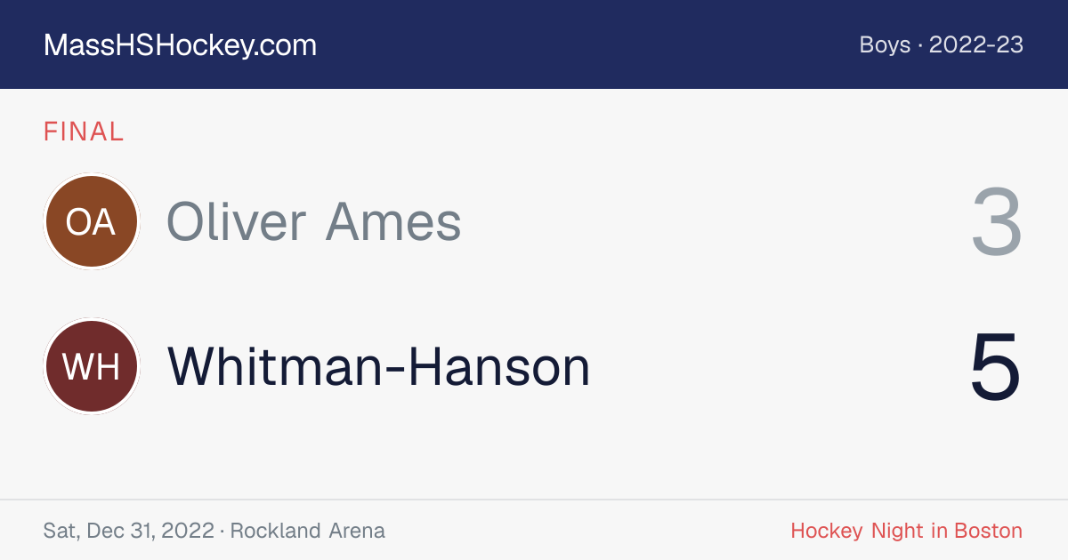 Oliver Ames at Whitman-Hanson score card