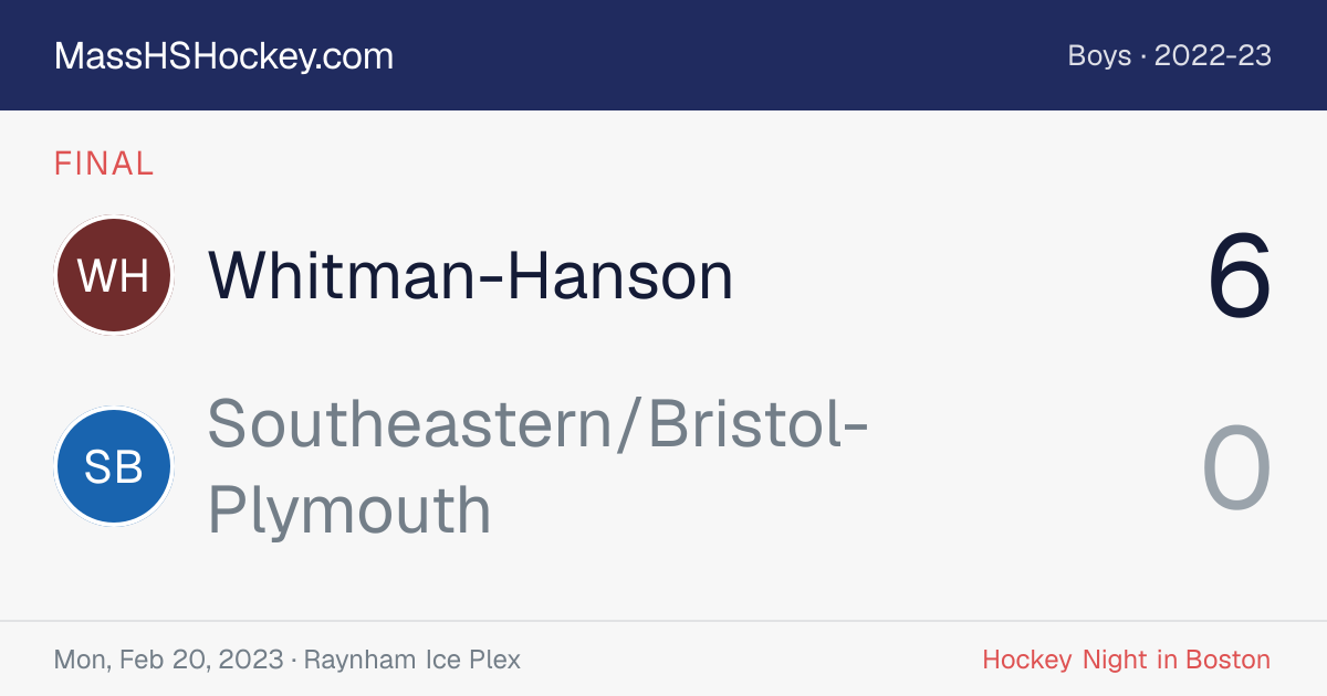 Whitman-Hanson at Southeastern/Bristol-Plymouth score card