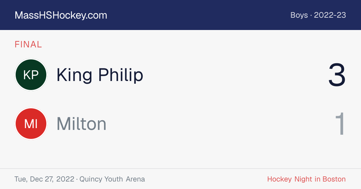 King Philip at Milton score card