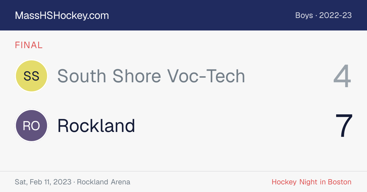 South Shore Voc-Tech at Rockland score card
