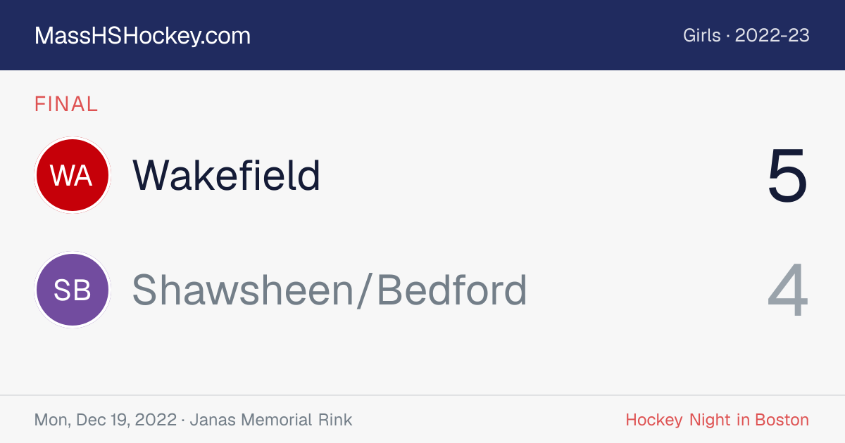 Wakefield at Shawsheen/Bedford score card