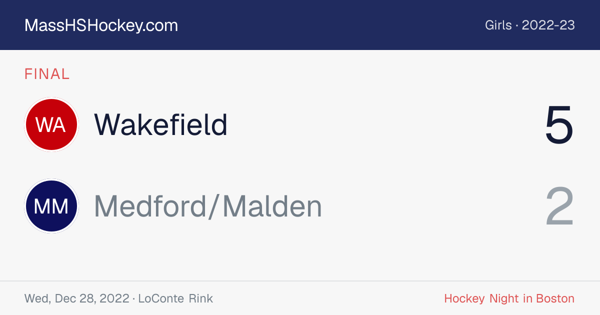 Wakefield at Medford/Malden score card