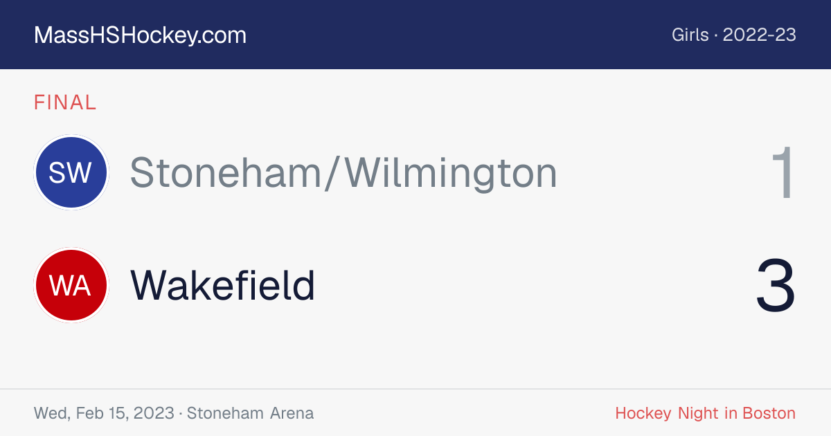 Stoneham/Wilmington at Wakefield score card