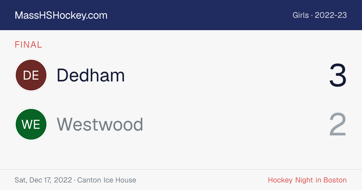 Dedham at Westwood score card