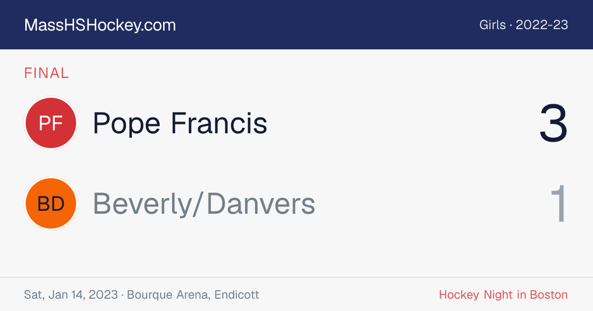 Pope Francis at Beverly/Danvers score card